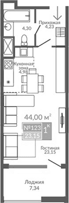 Студия, 36.66 м²