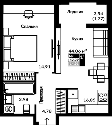 2-комн., 40.52 м²