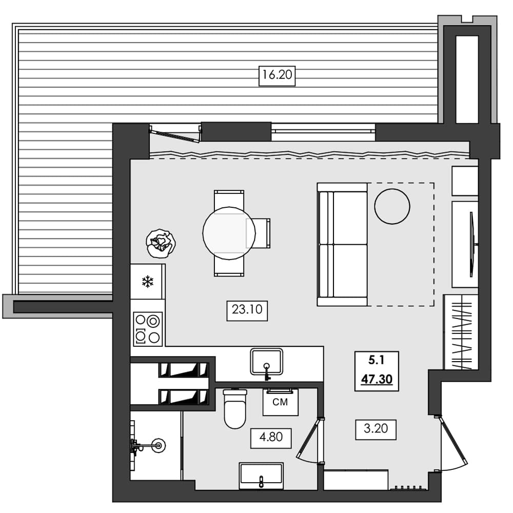 Студия, 31.1 м²