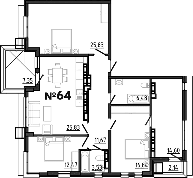 3-комн., 102.65 м²