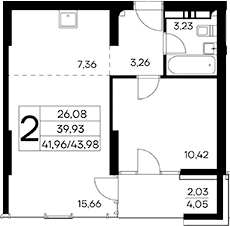 1-комн., 41.95 м²