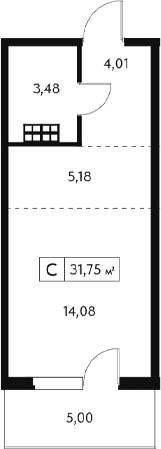 Студия, 30.25 м²