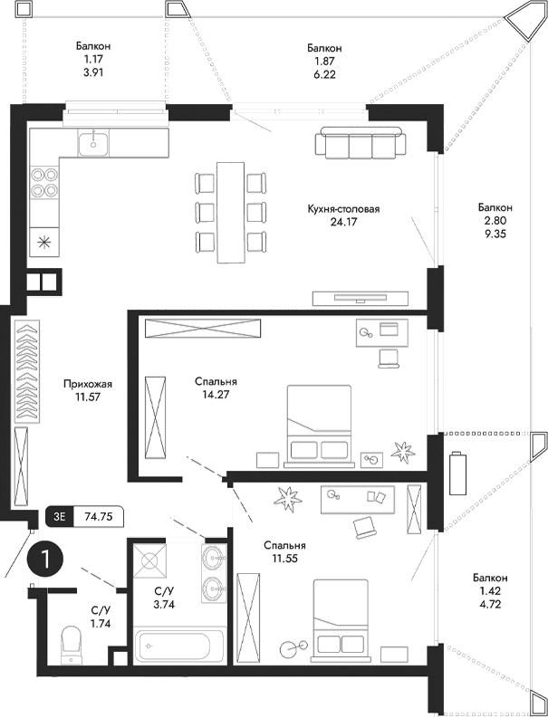 3-комн., 67.49 м²