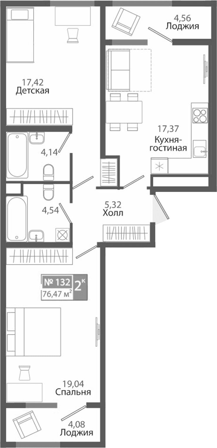 2-комн., 67.83 м²