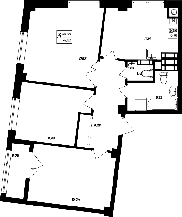 3-комн., 71.77 м²