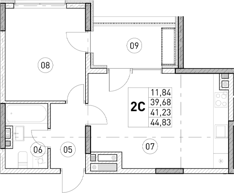 1-комн., 39.68 м²