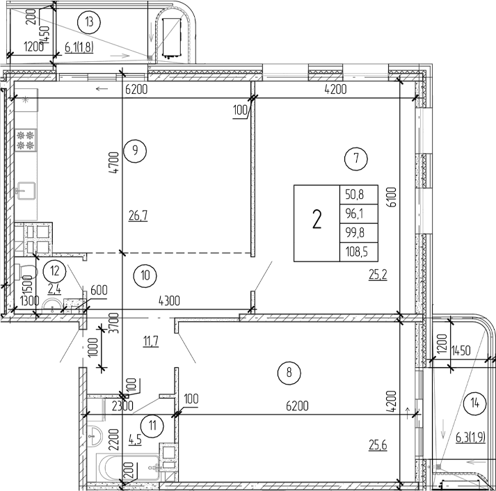 2-комн., 96.1 м²