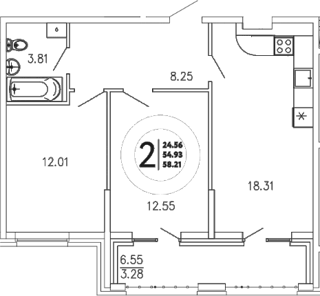 2-комн., 54.93 м²