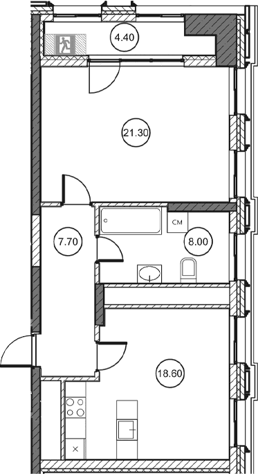 1-комн., 55.6 м²