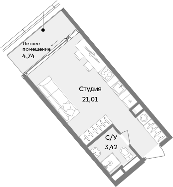 Студия, 24.43 м²
