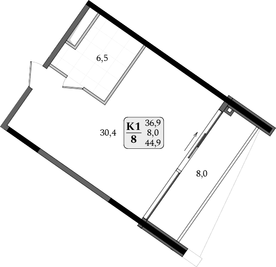 Студия, 36.9 м²