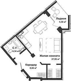 Студия, 40.34 м²