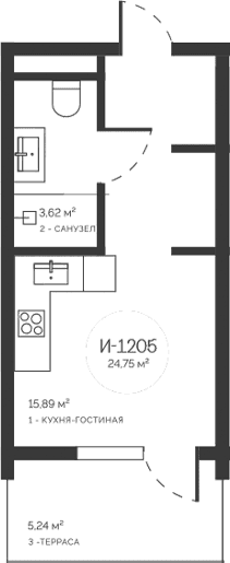 Студия, 19.51 м²