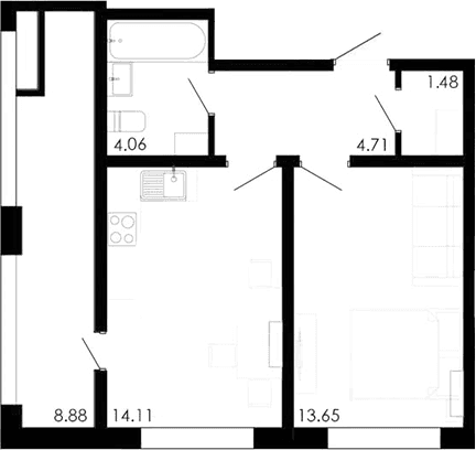 1-комн., 38.01 м²