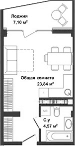 Студия, 27.6 м²