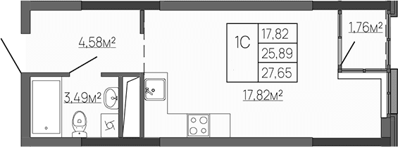 Студия, 25.89 м²