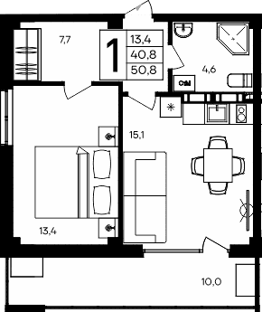 1-комн., 40.8 м²