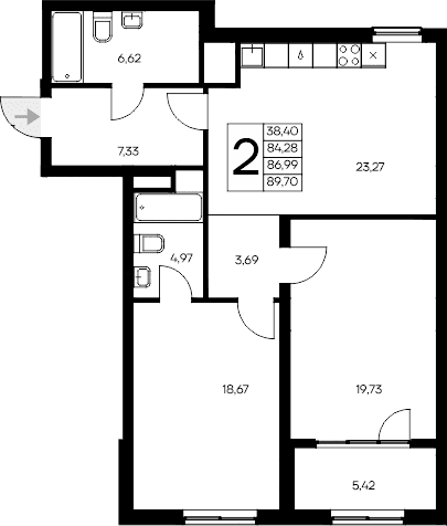 2-комн., 84.28 м²