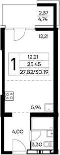Студия, 27.82 м²