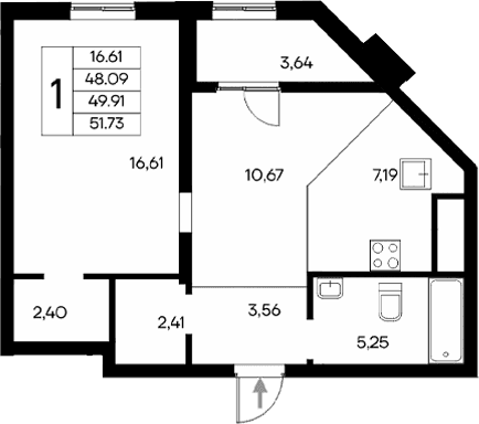 1-комн., 48.09 м²