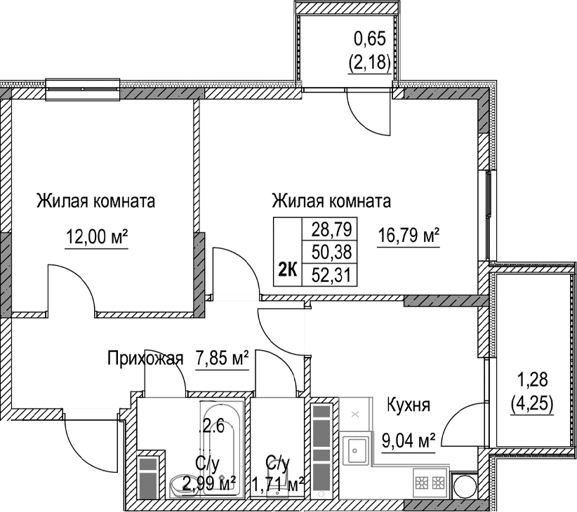 2-комн., 50.38 м²