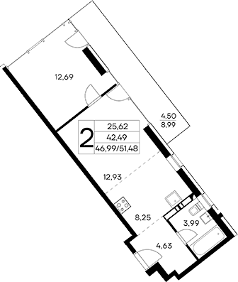 2-комн., 46.98 м²