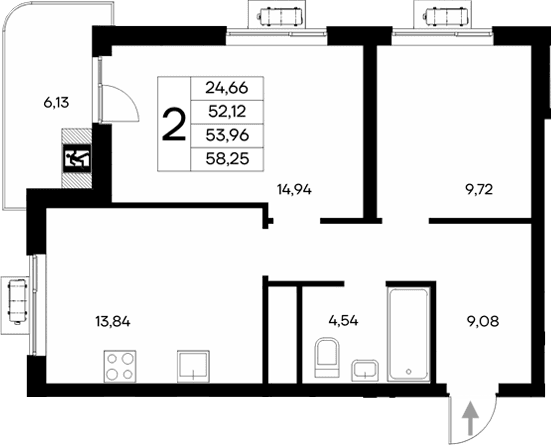 2-комн., 52.12 м²