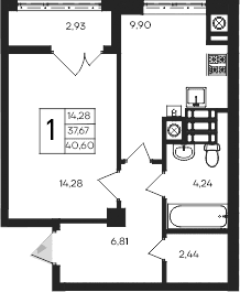 1-комн., 37.67 м²