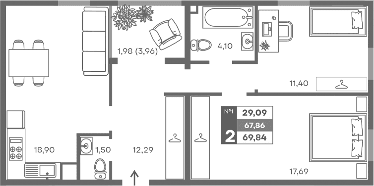 2-комн., 65.88 м²
