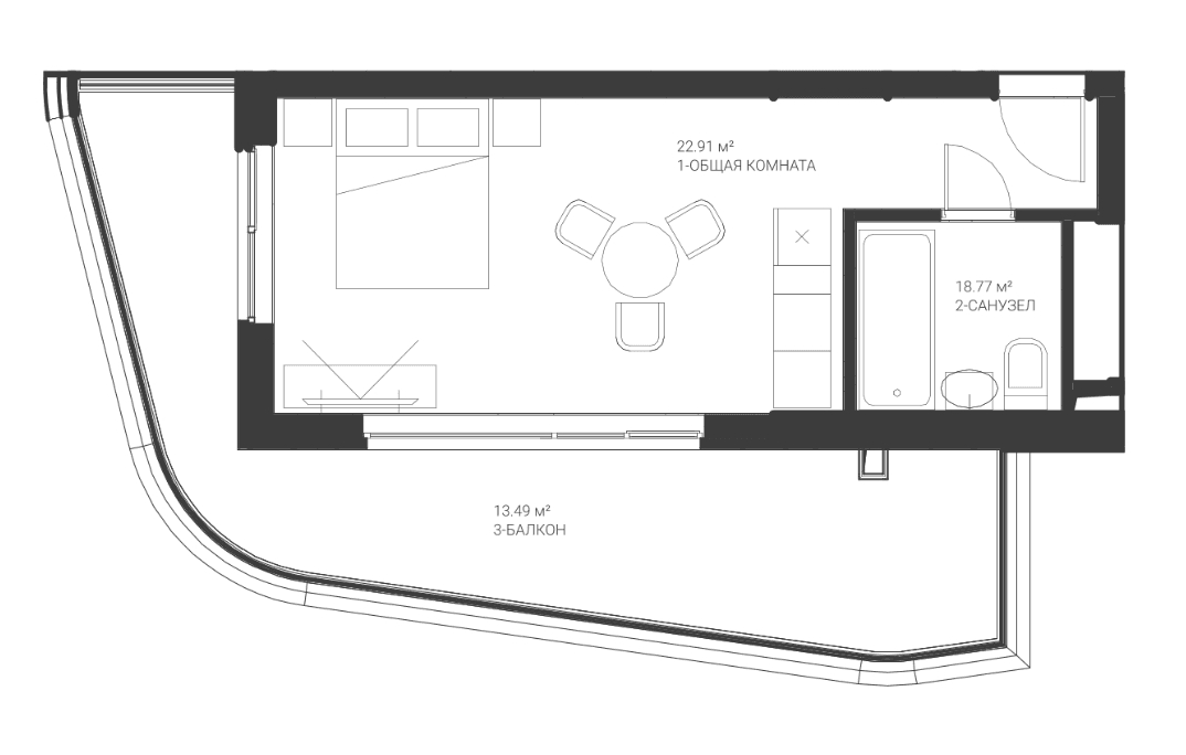 Студия, 32.53 м²