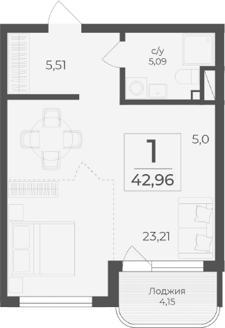 Студия, 38.81 м²