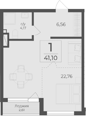 Студия, 38.49 м²