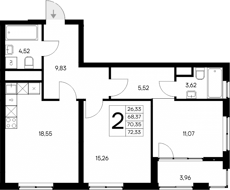 2-комн., 68.37 м²