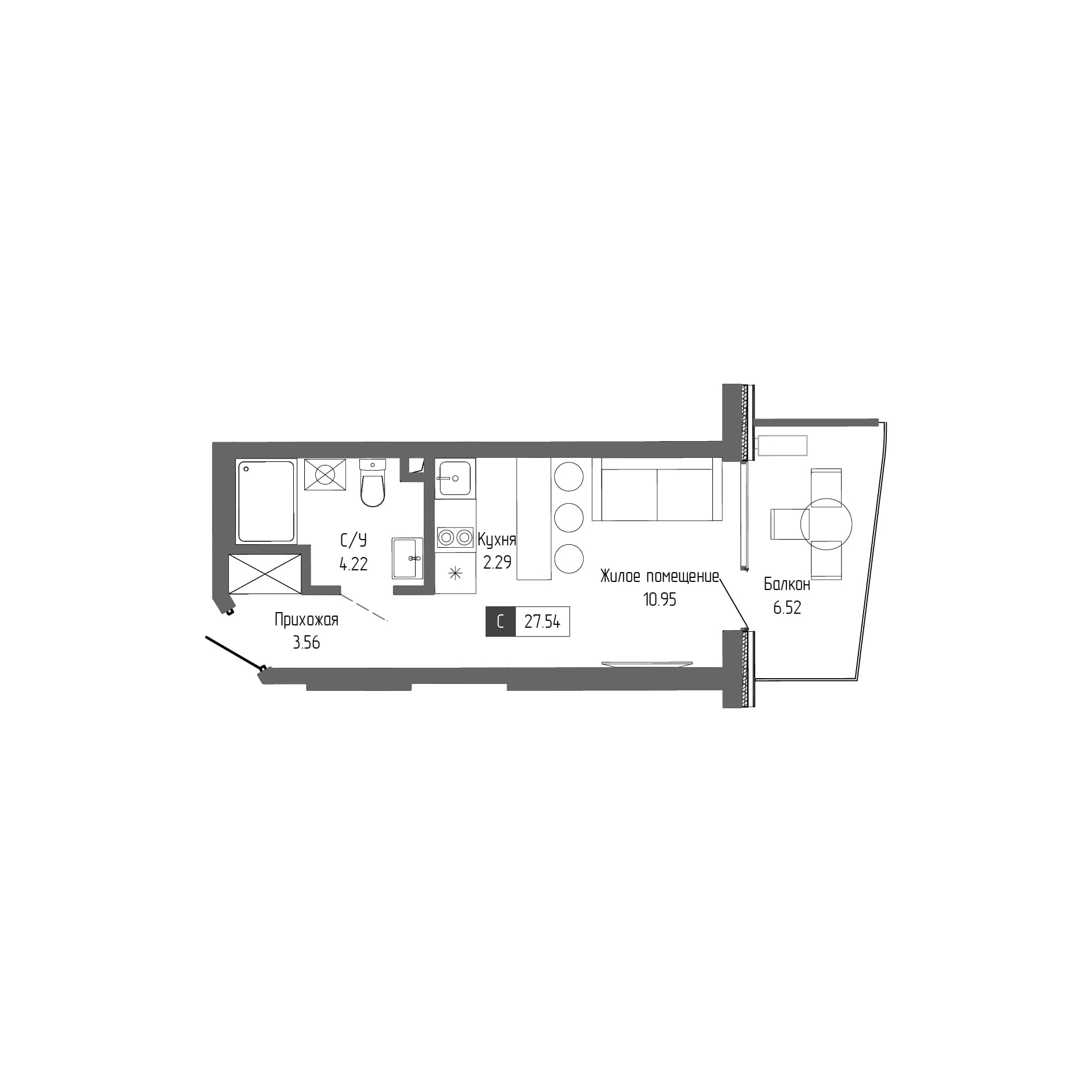 Студия, 21.02 м²