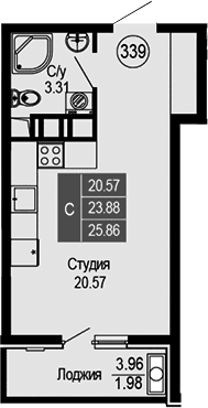 Студия, 23.88 м²
