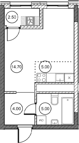 Студия, 28.65 м²
