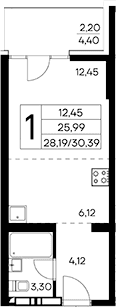 Студия, 28.19 м²