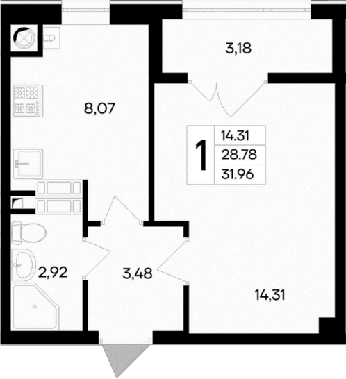 1-комн., 28.78 м²