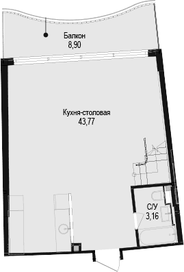 1-комн., 64.02 м²