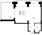 Студия, 37.4 м²