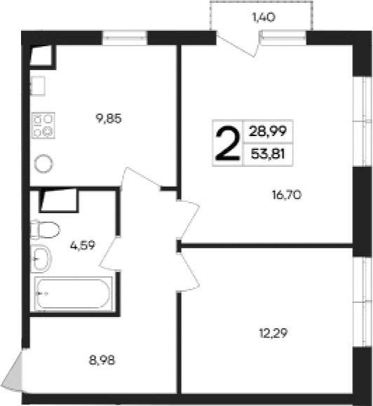 2-комн., 52.41 м²