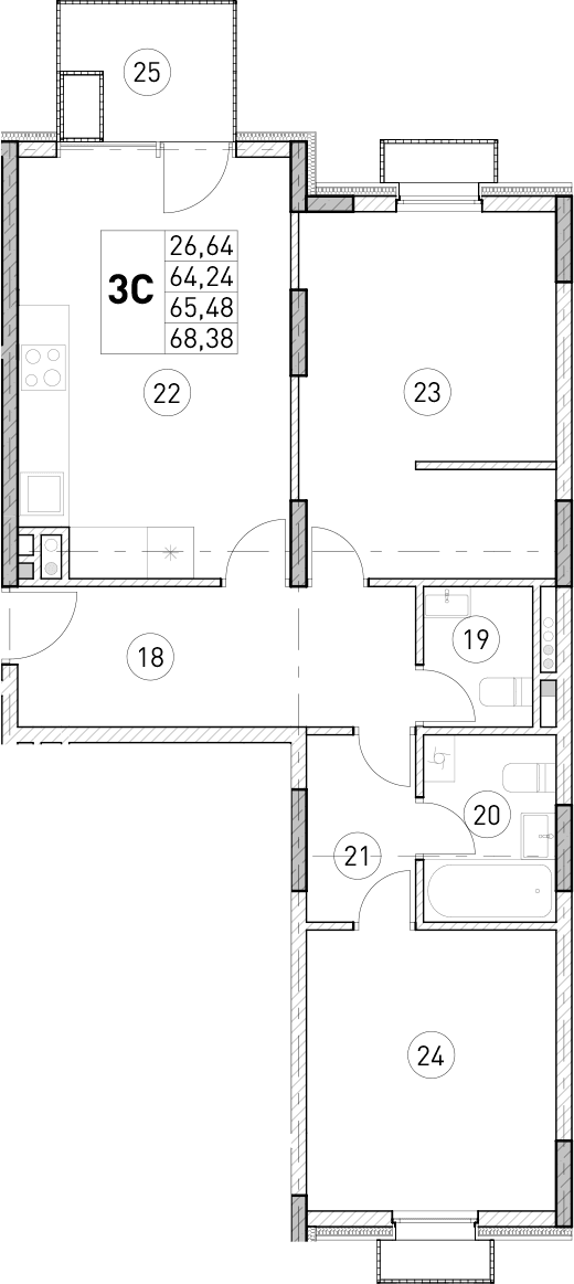 2-комн., 64.24 м²