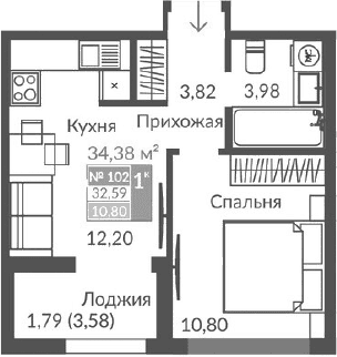 2-комн., 30.8 м²