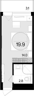 Студия, 16.8 м²
