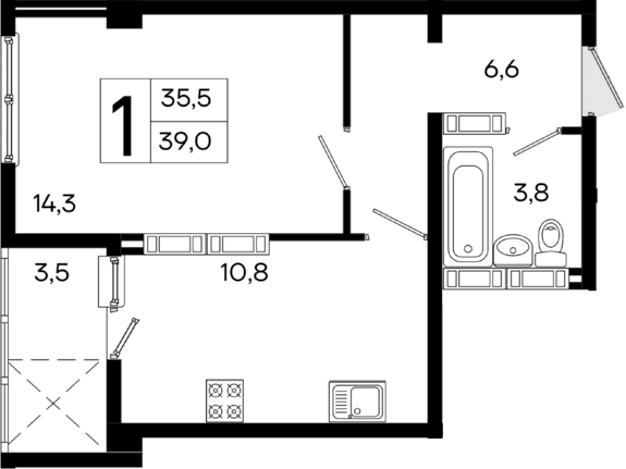 1-комн., 35.5 м²