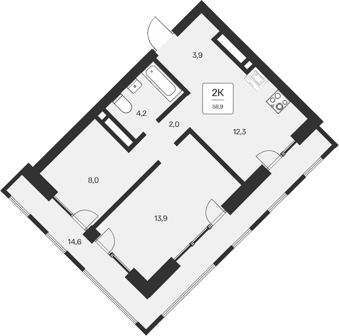 2-комн., 44.3 м²