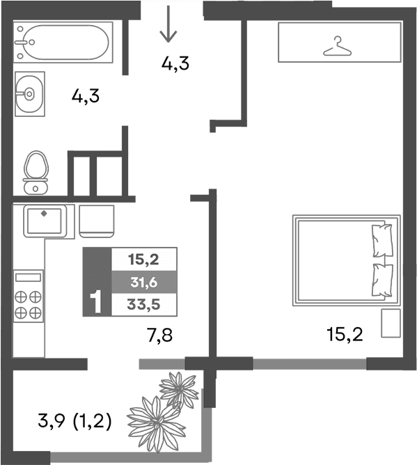 1-комн., 32.3 м²