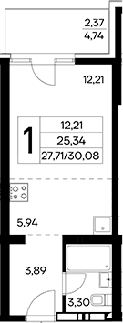 Студия, 27.71 м²