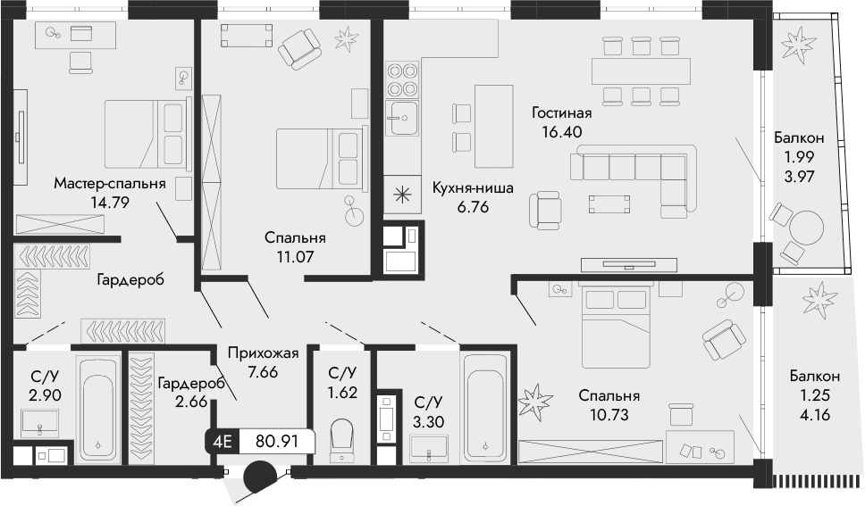 4-комн., 77.67 м²