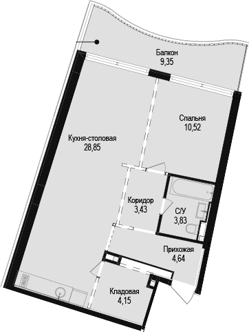 1-комн., 55.42 м²